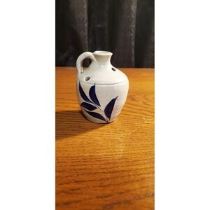Vintage Williamsburg Pottery Vase Salt Glaze Blue Flower Frog‎ Jug Bud Vase 1998